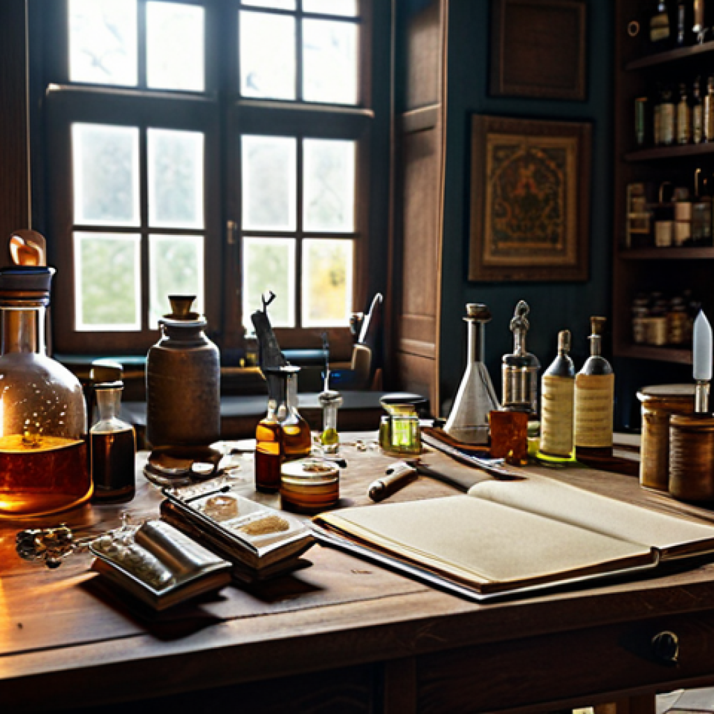 The Alchemist's Workbench**

"A cluttered but organized alchemist's workbench bathed in soft, warm light.  Various vials, scrolls, and crafting tools are scattered around a central workbench.  A character, fully clothed in modest craftsman's attire, is carefully pouring a glowing liquid into a small vial.  In the background, shelves are lined with books and ingredients.  The overall scene suggests a meticulous and skilled process. Safe for work, appropriate content, fully clothed, professional, family-friendly, perfect anatomy, correct proportions, natural pose, well-formed hands, proper finger count, natural body proportions."

**