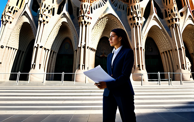 **

"A vibrant street scene in Barcelona, Spain. A professional female architect in a stylish but modest business suit stands confidently in front of the Sagrada Familia. She is reviewing blueprints.  Sunlight bathes the scene.  Perfect anatomy, well-formed hands, correct proportions, fully clothed, appropriate attire, professional, safe for work, high resolution, detailed architecture, natural pose."

**
