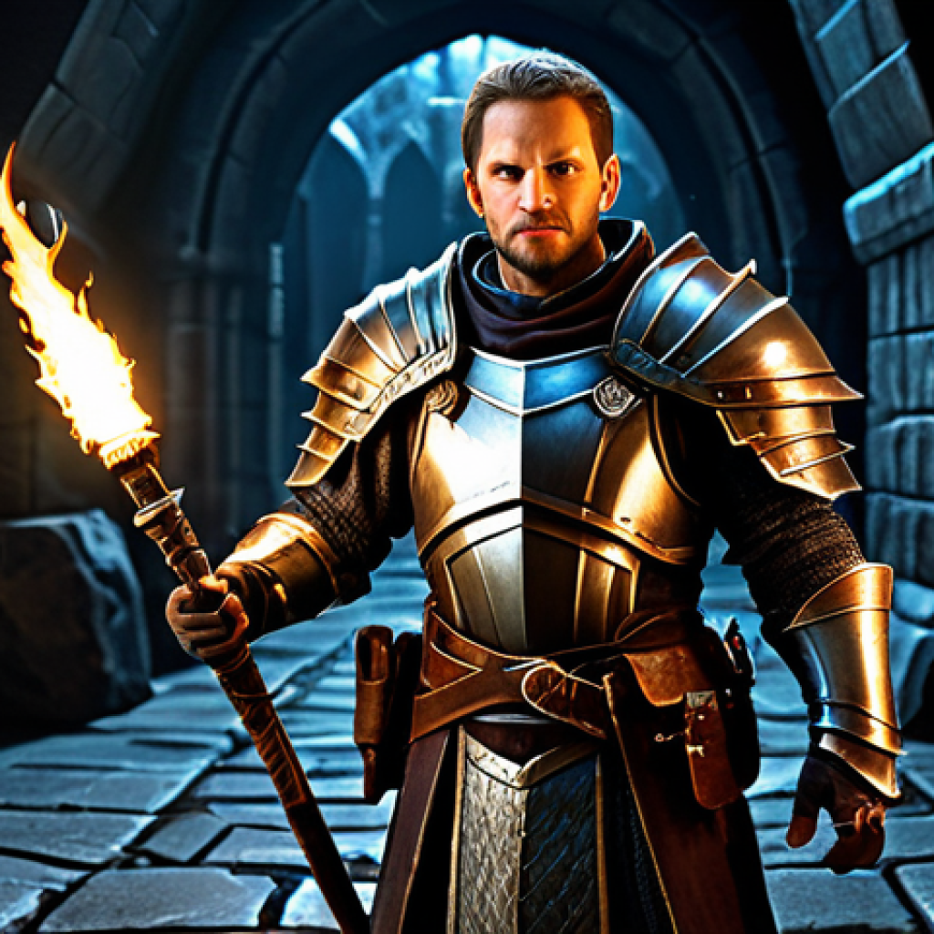 Dungeon Delver**

"A fully clothed adventurer in fantasy armor, exploring a dark dungeon with torches, safe for work, appropriate content, perfect anatomy, correct proportions, well-formed hands, natural pose, professional digital art, family-friendly."

**
