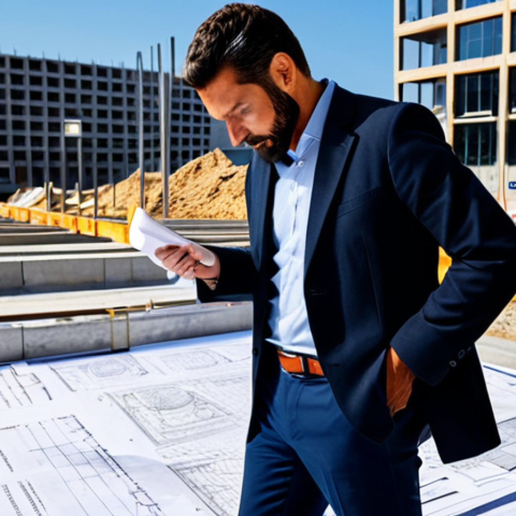 **

A professional architect, fully clothed in a stylish but modest blazer and slacks, reviewing blueprints on a sunlit construction site in Madrid. In the background, modern buildings are being erected. Safe for work, appropriate content, perfect anatomy, correct proportions, natural pose, well-formed hands, proper finger count, professional.

**