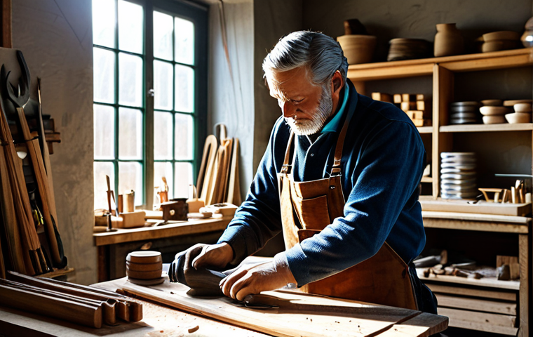 아키에이지 캐릭터 성장 방법 - Thriving Artisan**
"A skilled artisan, fully clothed in modest work attire, meticulously crafting a...