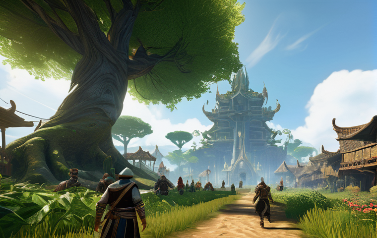 아키에이지 시즌 서버 특징 - Image Prompt 1: The Frenzy of a New Beginning**