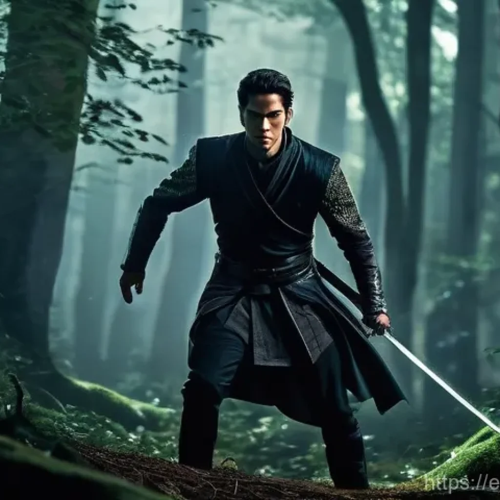 아키에이지 상위 직업 가이드 - **El Corredor Oscuro (Darkrunner)**:
A male Darkrunner, mid-20s, with short, windswept dark hair...