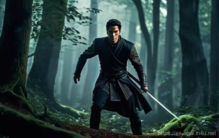 아키에이지 상위 직업 가이드 - **El Corredor Oscuro (Darkrunner)**:
    A male Darkrunner, mid-20s, with short, windswept dark hair...