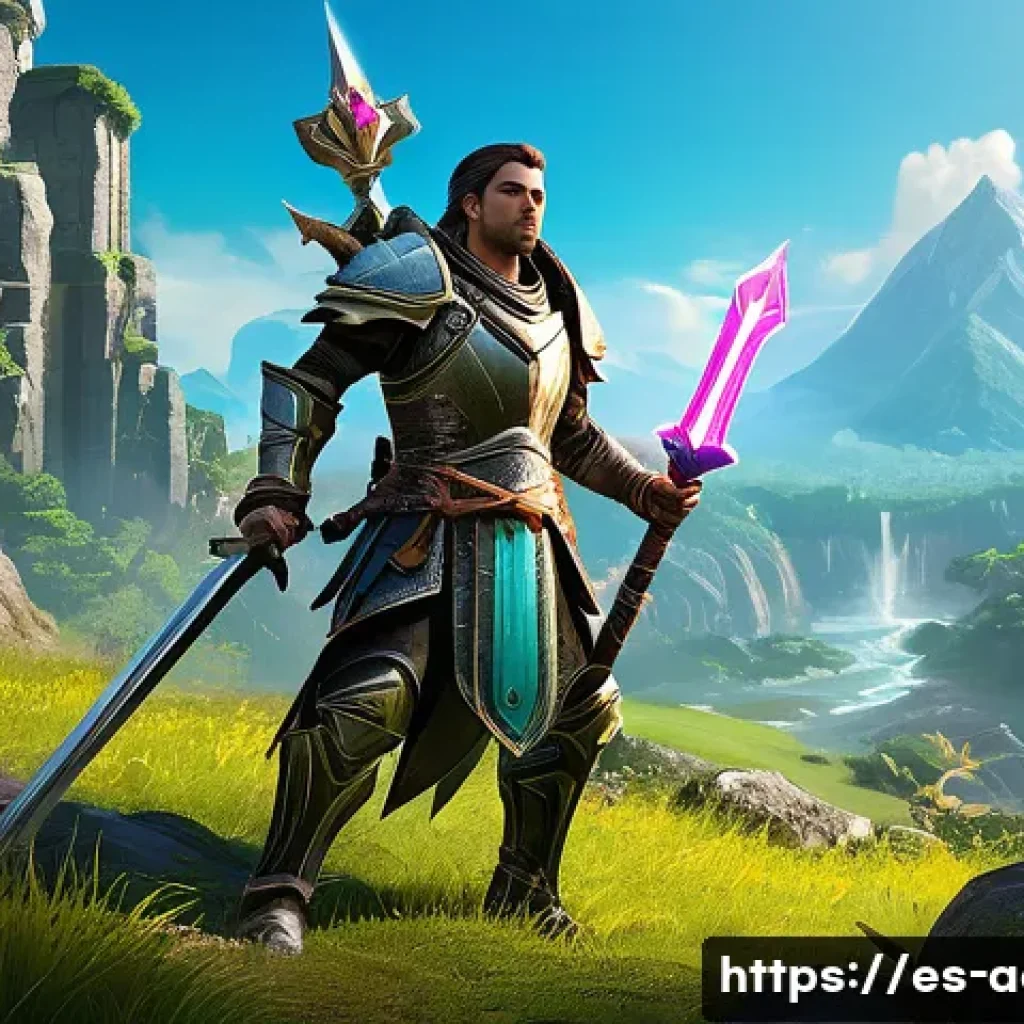 아키에이지 신규 유저 콘텐츠 추천 - A dynamic fantasy MMORPG scene featuring a versatile hybrid class character combining magic and mele...