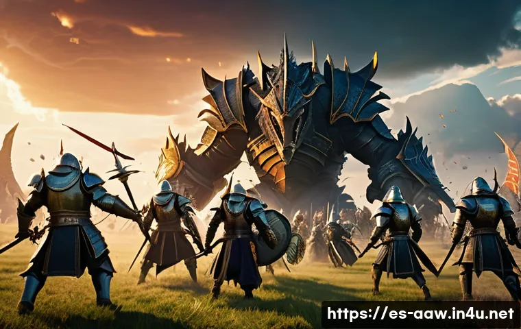 아키에이지 월드 보스 타이밍 - A vibrant fantasy battle scene depicting a large group of diverse players in detailed medieval and f...